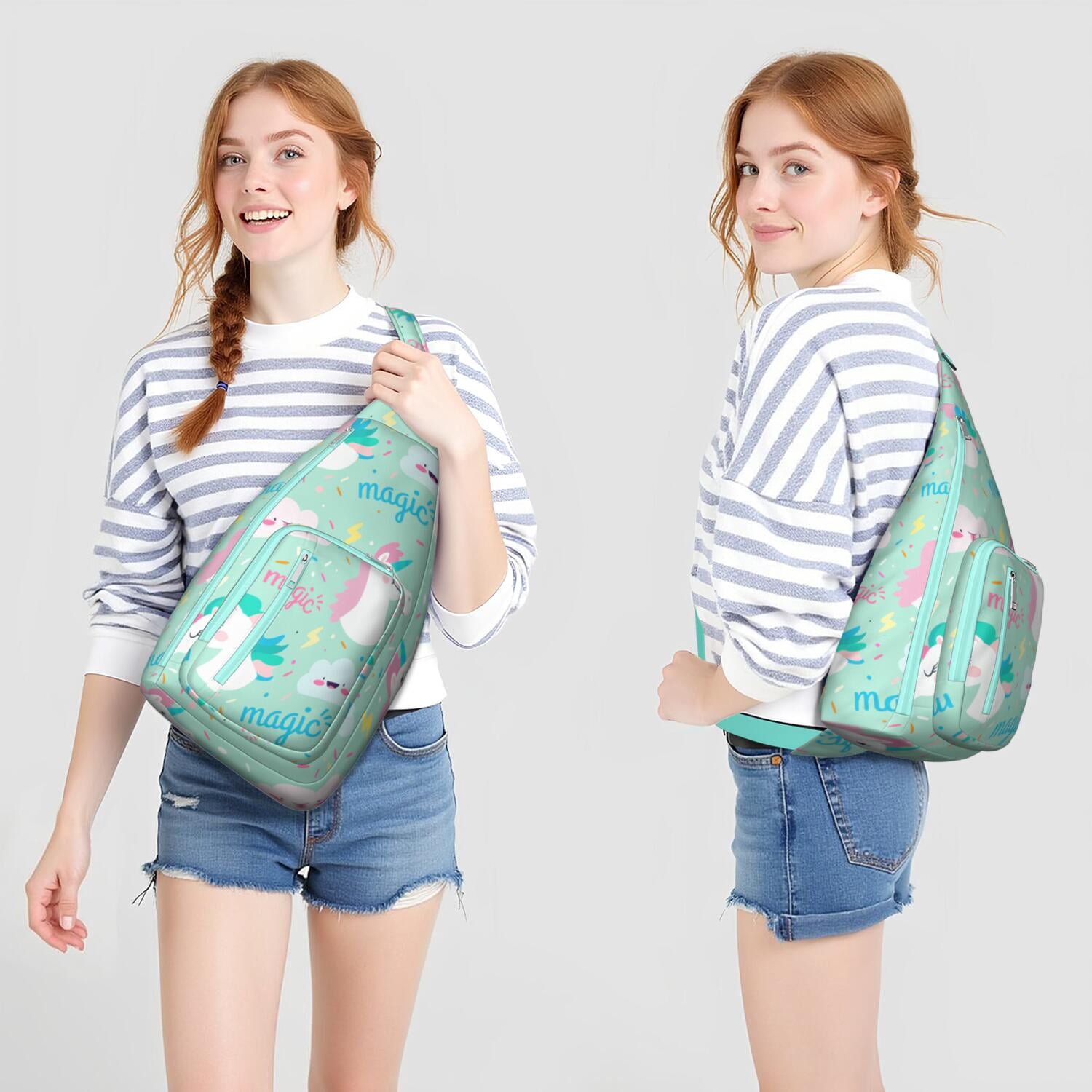 Magical Rainbow Unicorn Sling Bag - Mythical Horse Print Shoulder Backpack (Water-Resistant & Lightweight, Stylish Design)