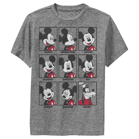 Boy s Mickey & Friends Mickey Mouse All Emotions Grid Performance Graphic Tee Charcoal Heather X Large