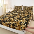 thumbnail image 3 of Manfei Teens Adults Bohemian Damask Twin Sheet Sets 3pcs,Black Golden Twin Fitted Sheet Microfiber,Exotic Style Breathable Flat Sheet,Breathable Home Decor, 3 of 7