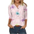 thumbnail image 2 of Summer Saving Clearance 2024! POTETI Womens Plus Size Tops Pink Three Quarter Sleeve Retro V-Neck Easter Printed Loose Tops Blouse, 2 of 5