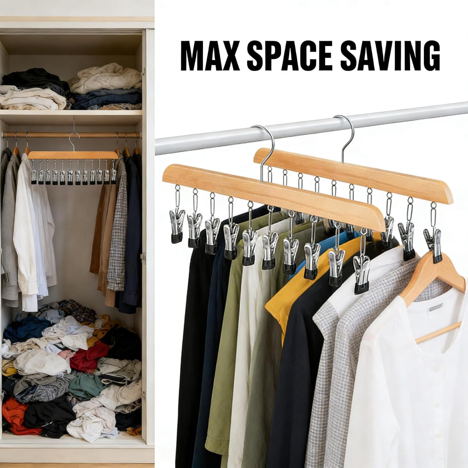 Closet Organizer with 10 Clips,Hat Hangers for Closet,360° Swivel Big Hook Closet Organizer and Storage,Fits All Caps & Pants,