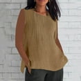 thumbnail image 2 of Khaki Teen Girls Brunch Vests Sleeveless Vest Tops for Women Boat Neck Faux Linen Loose Fit Pleated Cami Tank Basic Summer Fall Vests 2025 Clothing Fashion Y2K M, 2 of 5