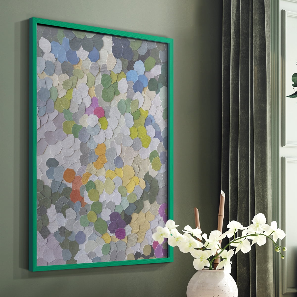 Canne Garden Framed Print in Green Solid Wood Framed Print No Nail Hanging