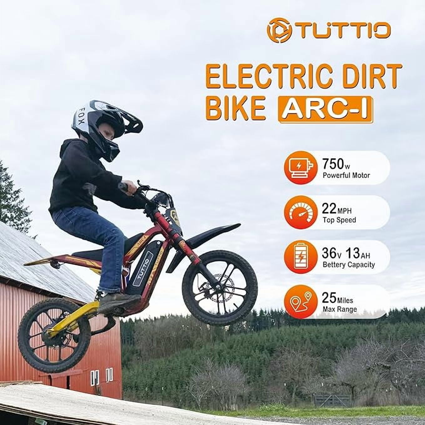 TUTTIO ARC-I Electric Dirt Bike for Kids Aged 8-13, 750W & 22MPH Electric Motorcycle with 5 Speed Modes and LED Light