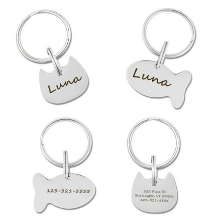 Anavia Personalized Pet Cat ID Tag Collar Key Chain Polished Stainless Steel Custom Front and Back Free Engraving Pet ID Tags with Velvet Pouch Ships Next Day! [Cat]