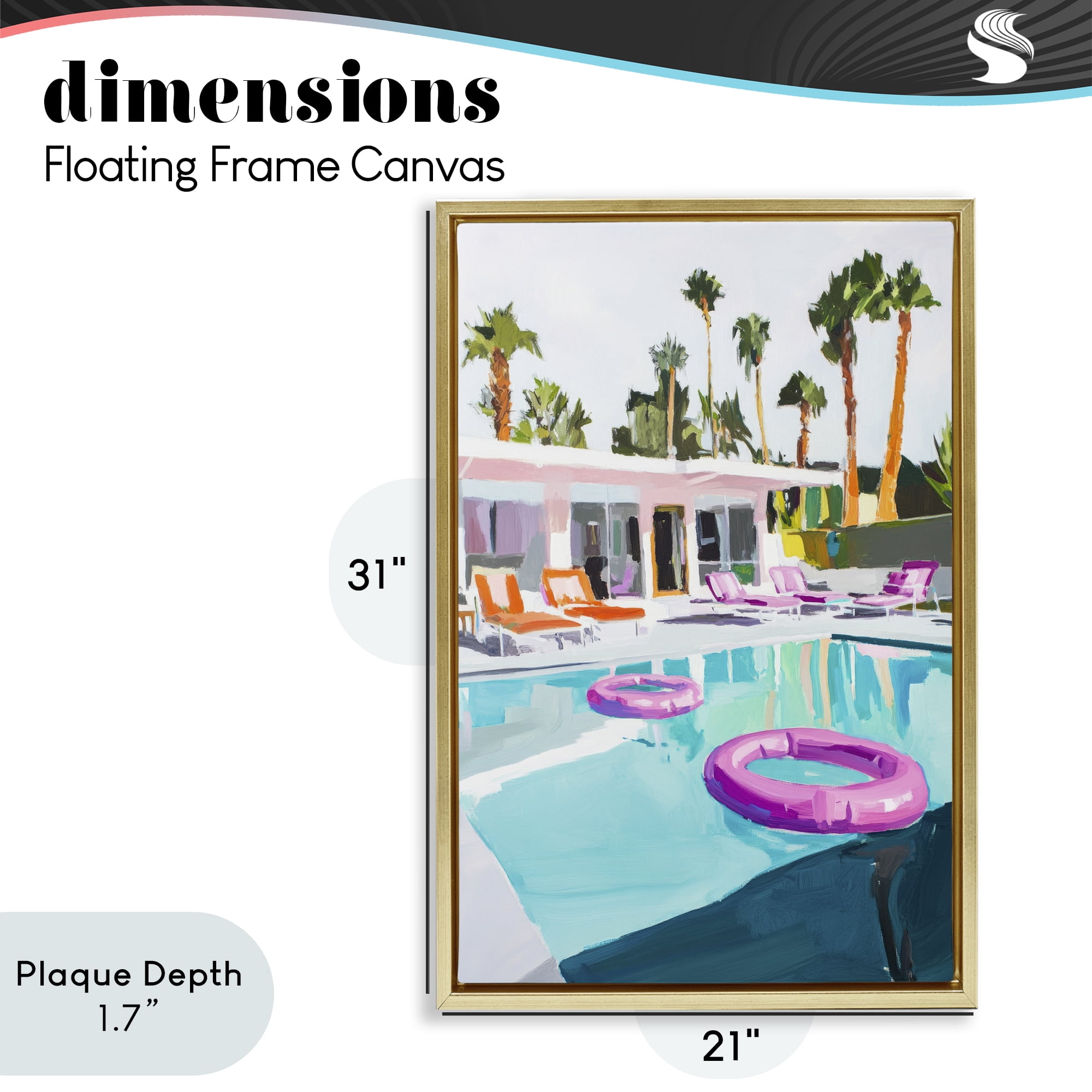 Stupell Industries Palm Springs Poolside Impression Gold Framed Floater Canvas Wall Art, design by Sisi and Seb
