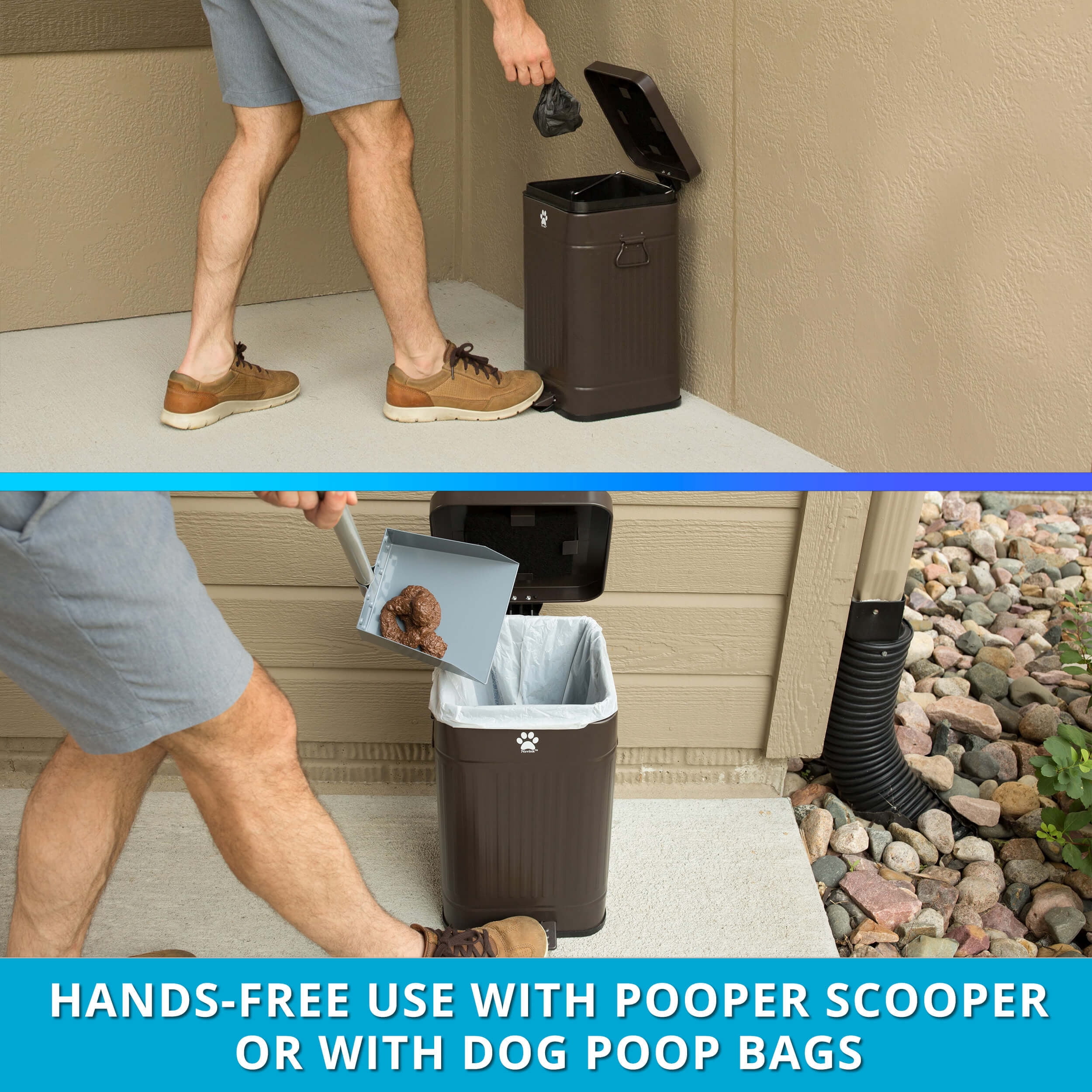 Nevink 3.2 Gallon Odor Free Outdoor Steel Dog Poop Trash Can with Lid, Mulch