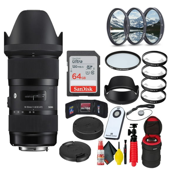 Sigma 18-35mm f/1.8 DC HSM Art Lens for Canon EF   64GB SD Card Bundle