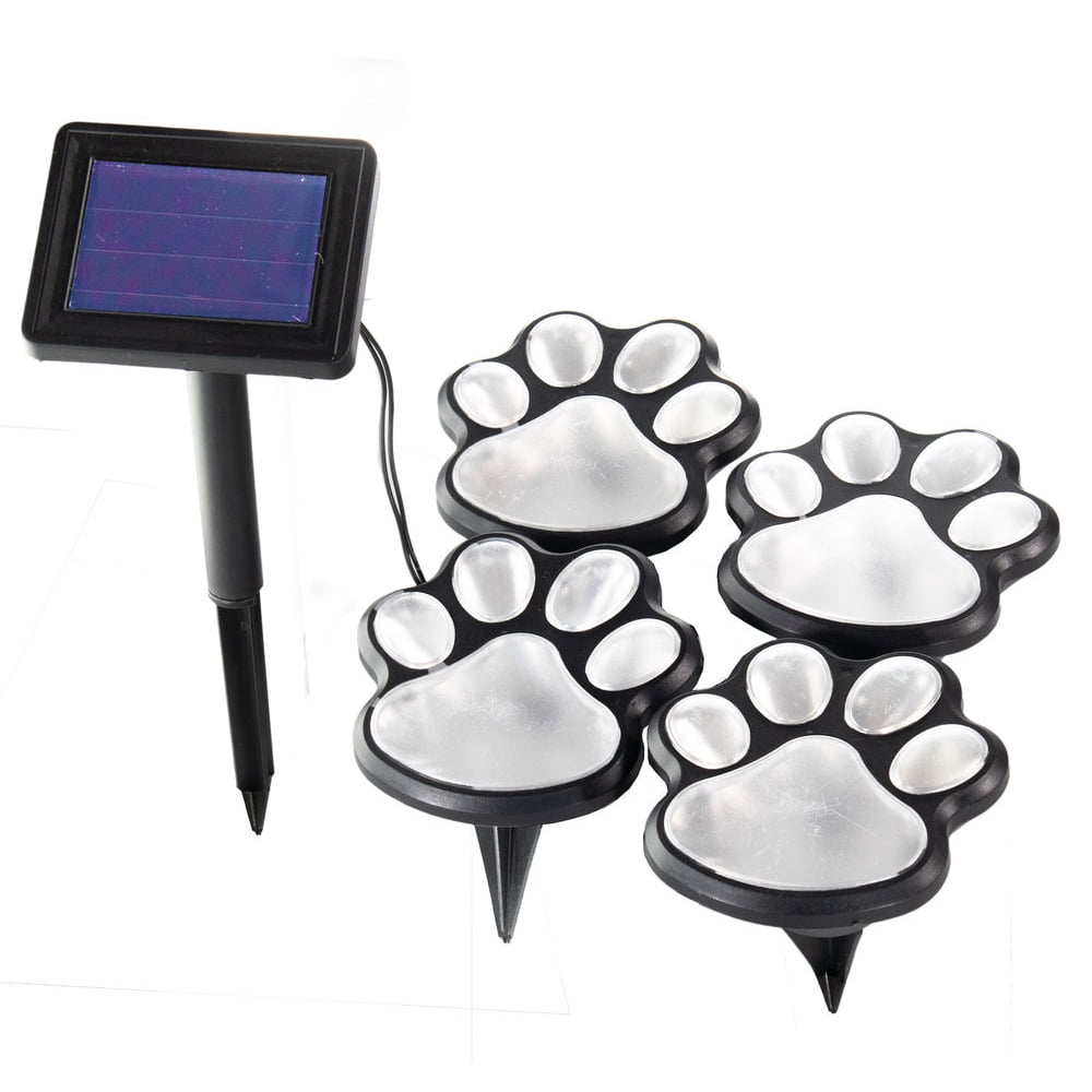 4pc Solar Powered LED Dog Paw Print Garden Walkway Lights Solar
