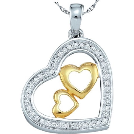 10K White Gold Two Tone 0.15ctw Fancy Sleek Fashion Pave Diamond Heart Pendant