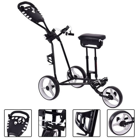 Three Wheel Push Golf Cart Costway Foldable 3 Wheel Push Pull Golf Club Cart Trolley w/Stool Scoreboard Swivel ()