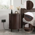 thumbnail image 4 of Aisword Round End Table Set of 2 with Charging Station, Fluted Accent Side Table with Sliding Door and Adjustable Shelf, Nightstand for Small Space, Brown, 4 of 6