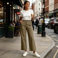 thumbnail image 5 of Cagogo Women Plus Size Wide Leg High Waisted Trousers with Pockets Casual Loose Ankle Pants Streetwear Travel Work Lounge Outfits Fall Winter Clothes, Khaki M, 5 of 9