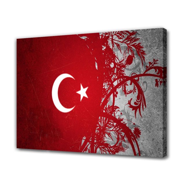 Póster de lienzo con la bandera de Turquía, decoración para dormitorio, paisaje deportivo, decoración para oficina, regalo, estilo marco, 16 x 24 pulgadas (40 x 60 cm)