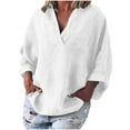 thumbnail image 2 of Babysbule Womens Tops Long Sleeve Women's Fashion Solid Color Tops Long Sleeved Loose Cotton And Linen Loose Shirt Blouse V-Neck Casual Tops, 2 of 7