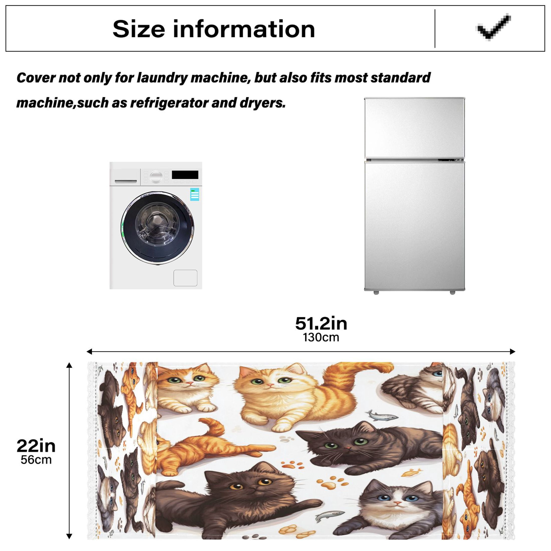 Dustproof Washing Machine Cloth Washer and Dryer Top Covers, Fridge Dust Cover, With Storage Bags Colorful Cartoon Cats
