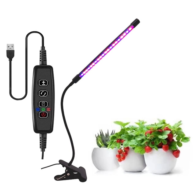 Lampe de Culture LED pour Plantes d'Intérieur, Lumière du Soleil Simulée avec Minuterie, Col de Cygne Réglable à 360° et Pince, Lampe Succulente et Fleur Alimentée par USB