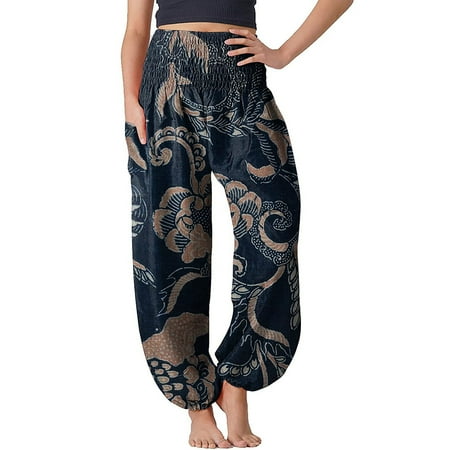 

MRULIC yoga pants Women s Comfy Boho Pants Loose Yoga Pants Hippie Pajama Lounge Boho Pajama Pants Brown + XL