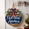 thumbnail image 4 of 3D God Bless America Patriotic Wooden Door Hanger, 14 in Round Front Door Sign with Bow & Greenery, 4th of July Memorial Day Porch Wall Decor, Two-Tone Rustic Woodgrain Style, 4 of 9