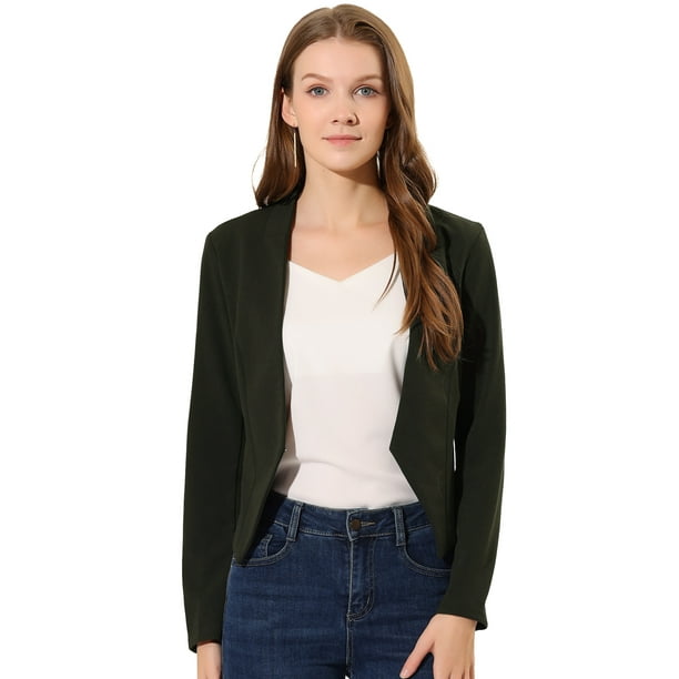 Día de San Patricio Chaqueta Corta Casual De Negocios De Oficina De Trabajo Sin Cuello Para Mujer Gris oscuro L
