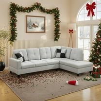 Hommoo Sofa Set, Flannel 2-Piece Couch Living Room Sofa Set, Light Grey