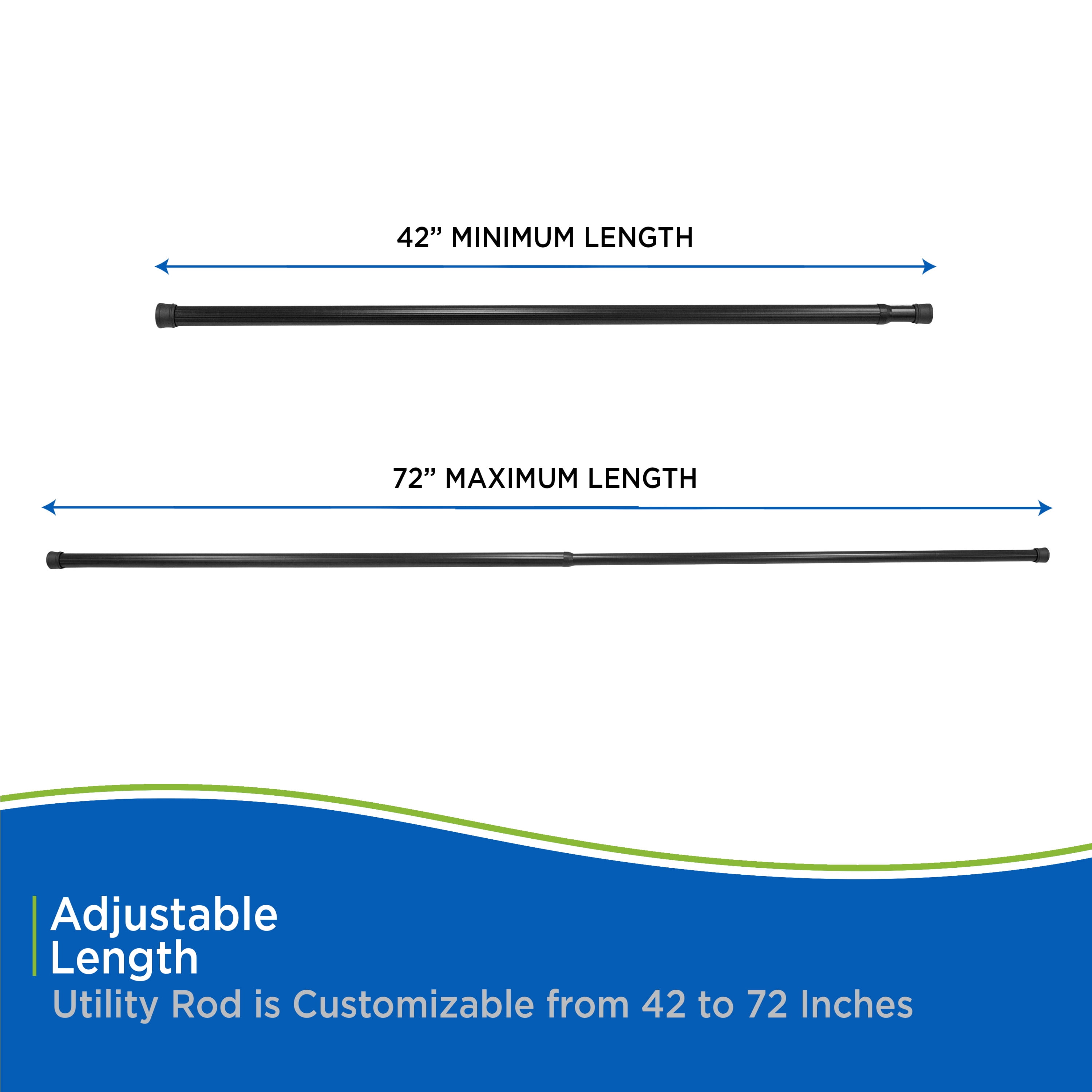 (2 pack) Kenney Twist & Fit No Tools Rust-Resistant Coated Steel Adjustable Spring Tension Utility Rod, 42-72", Black