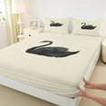 thumbnail image 3 of Feelyou Cartoon Black Swan Queen Sheet Sets, Kawaii Animal Lover Flat Sheet, Vintage Fashion Style Queen Fitted Sheet, Breathable Home Decor, 4pcs, 3 of 7
