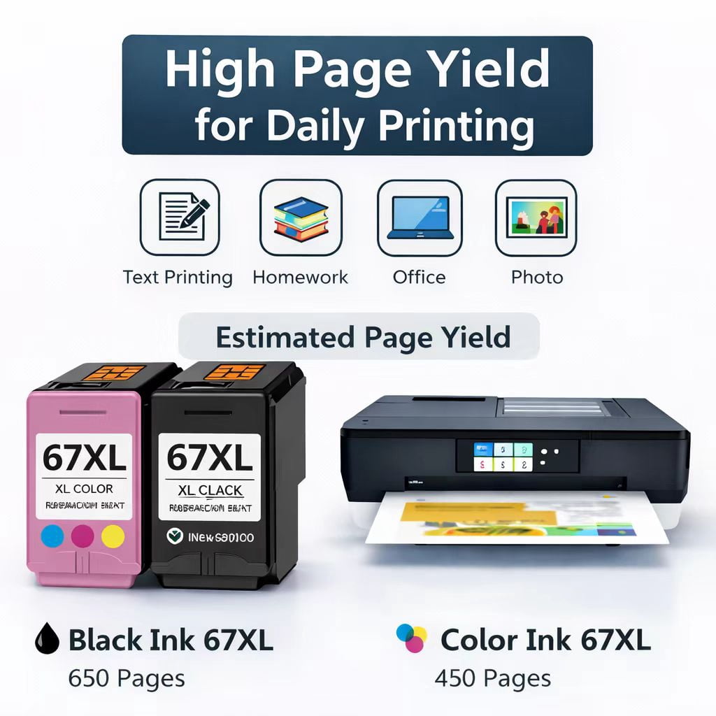 67XL Ink Cartridges Bundle Replacement Compatible for  DeskJet 2742e 2752e 2755e 2855e 4155e 4255e Printer(Black & Tri-color)