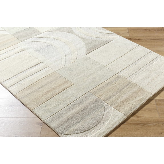 BoutiqueRugs Ivory Geometric Contemporary 2x3 Accent Rug Wool Hand Tufted Beige Cream Taupe Light Gray Tan Zaila Entryway Bedside Nursery Mudroom Bathroom Powder Room Stain Resistant Non-Shedding