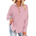 thumbnail image 6 of Business Casual Tops for Women New Womens Long Sleeve Collared Shirts Solid Color Button down Blouses Fall Casual Dressy Tops with Pocket Pinky S, 6 of 7