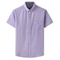 thumbnail image 2 of AHTJRT Men's Casual Short Sleeve Button Down Shirt Versatile Striped Design Chest Pocket Classic Fit Soft Feel Office Casual Outings Tees Purple XL, 2 of 2