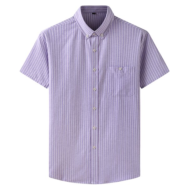 Mens Manga Corta Botón Abajo Camisas Negocios Turndown Cuello Raya Camisa de Bolsillo, Blusa de Manga Corta
