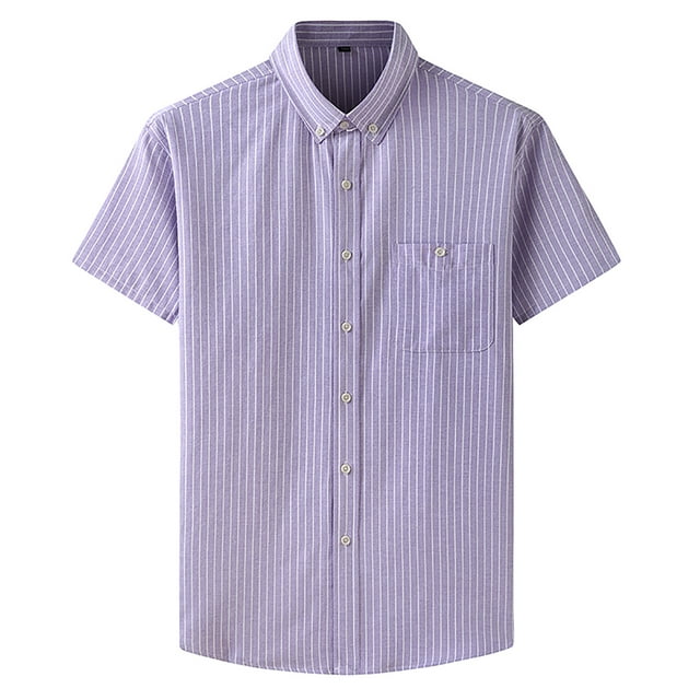 Mens Manga Corta Botón Abajo Camisas Negocios Turndown Cuello Raya Camisa de Bolsillo, Blusa de Manga Corta