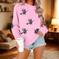 thumbnail image 5 of Womens Halloween Tops Printed Crew Neck Long Sleeve Elastic Hem Fashion Loose Fall Pullover Top Pink S, 5 of 6