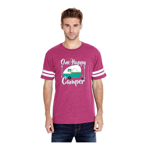 Mens Football Fine Jersey T-shirts - ONE HAPPY CAMPER