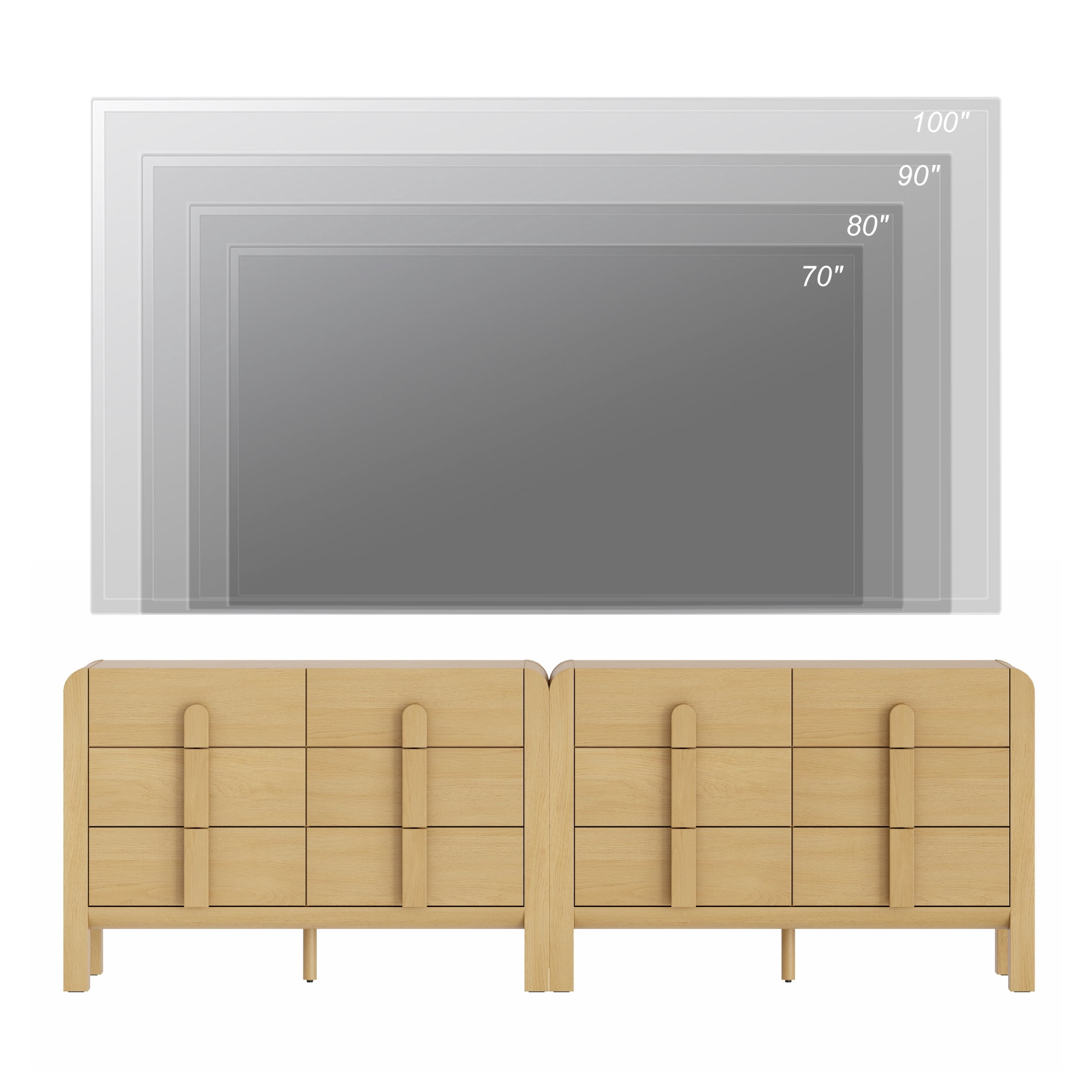 Mid Century 6 Drawer Dresser Set of 2, 47.2" Modern Chest of Drawers with Storage, Curved Profile Wood Double Dresser for Bedroom, Living Room, Hallway