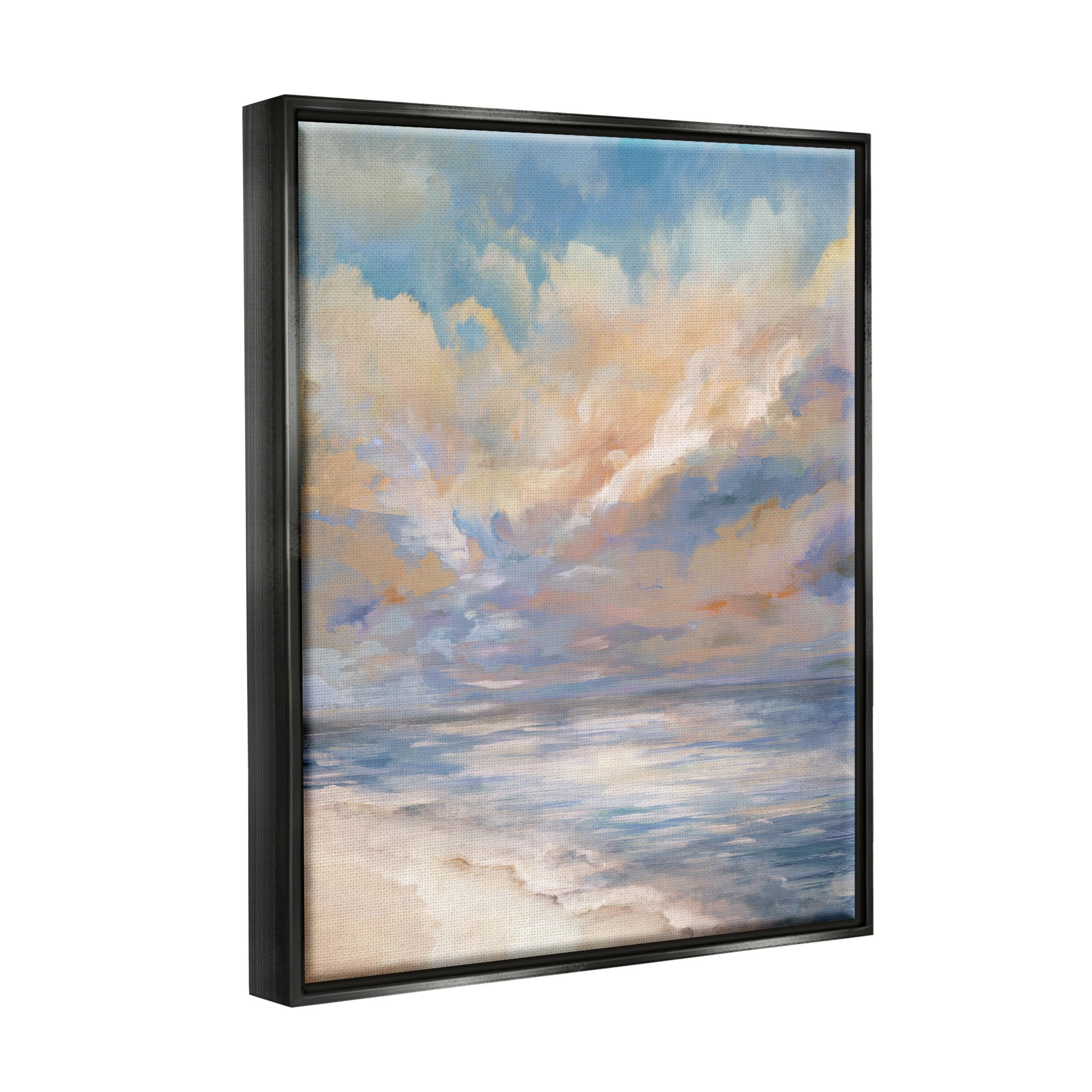 Stupell Industries Abstract Sunset Shoreline Landscape Painting Black Floater Framed Canvas Art Print Wall Art, 25 x 31