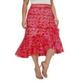 thumbnail image 4 of Beautybatik Fuchsia Women Batik Floral Print Long Flowy Pleated Elastic High Low Ruffle Skirt 3X, 4 of 5