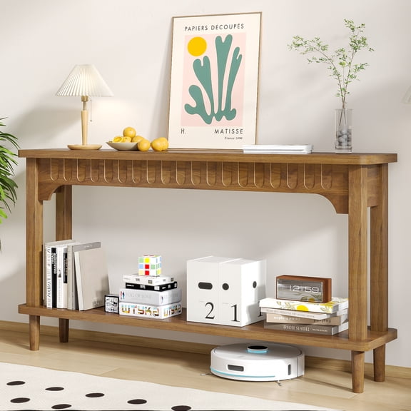 Entryway Table Narrow Console Table with Open Storage Behind Couch Sofa Table for Hallway, Living Room, Walnut
