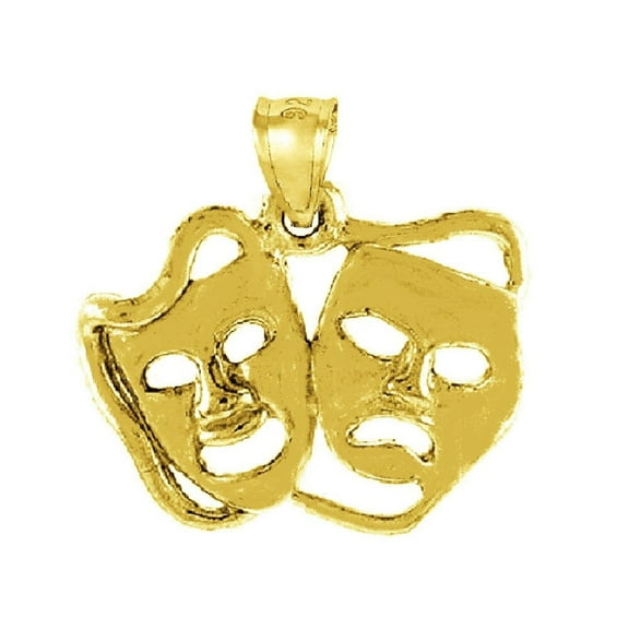 925 Sterling Silver Yellow Gold Plated 1mm Cable Chain Necklace w/ Drama Mask Pendant Charm