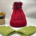 thumbnail image 5 of SUGARMOM 1set Cozy Winter Women‘S Knit Beanie and Gloves Set with Faux Fur Pom  Cotton Blend  Elastic Band  Ear Flaps - Hand Washable, 5 of 6
