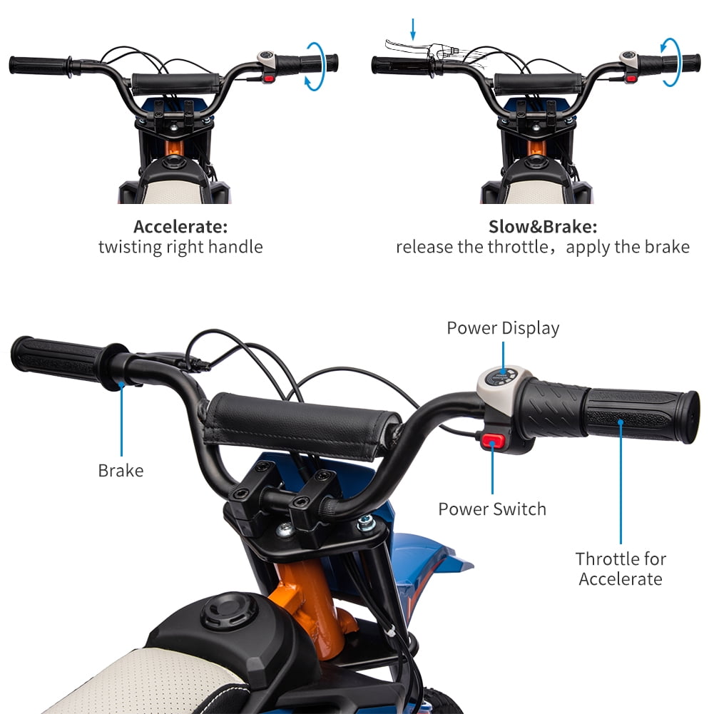 Garvee Kids Electric Dirt Bike 24V 250W 140LB Load Ride On Toys with 12.6 Pneumatic Tires