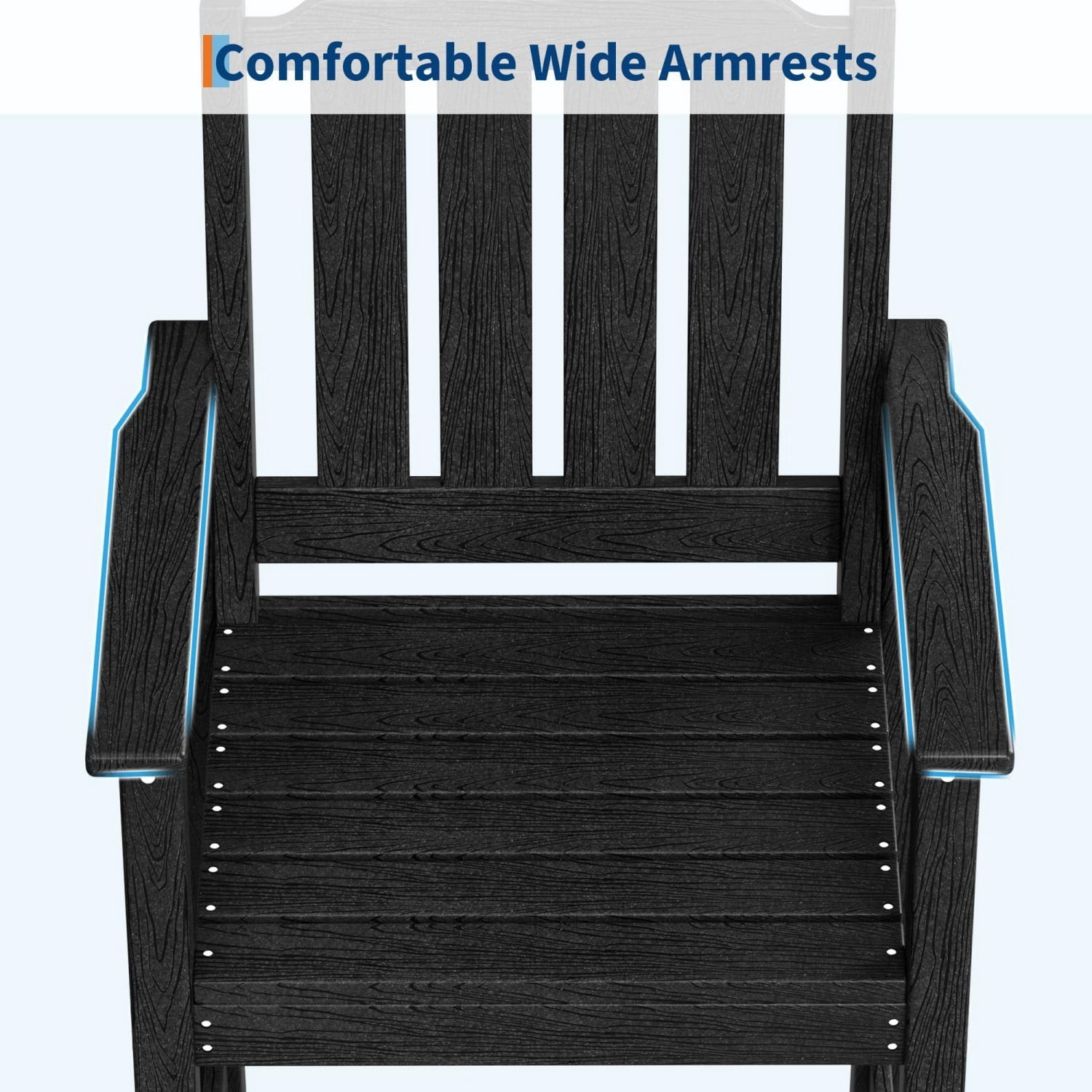 Adirondack Bar Chair Set of 2, HDPE Outdoor Bar Stools with Footrest, All Weather Adirondack Bar Height Chairs for Patio, Balcony, Porch, Deck, Poolside, Obsidian
