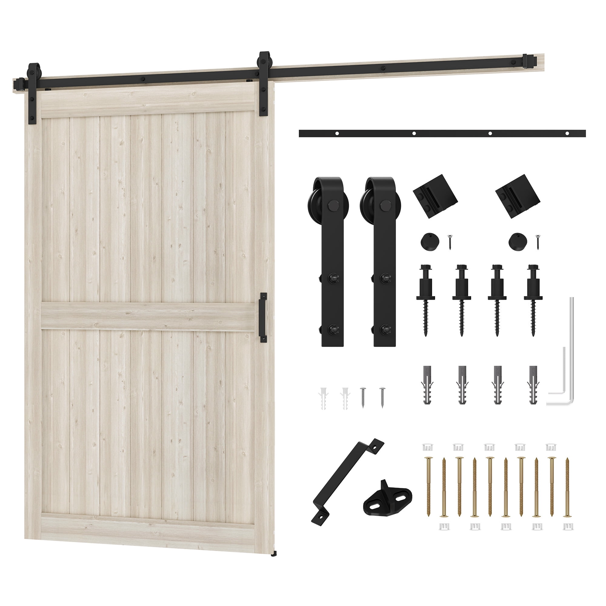 Uforic 48" x 84" Silding Barn Door,with Hardware Kit Rail,and Handle,Pulleys, Light Oak