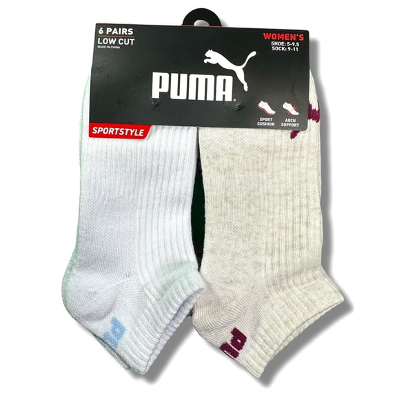 PUMA SOCKS WOMEN'S - LOW CUT 253 - RIBBED WHITE CREAM - SHOE SZ 5-9.5 -PACK 6