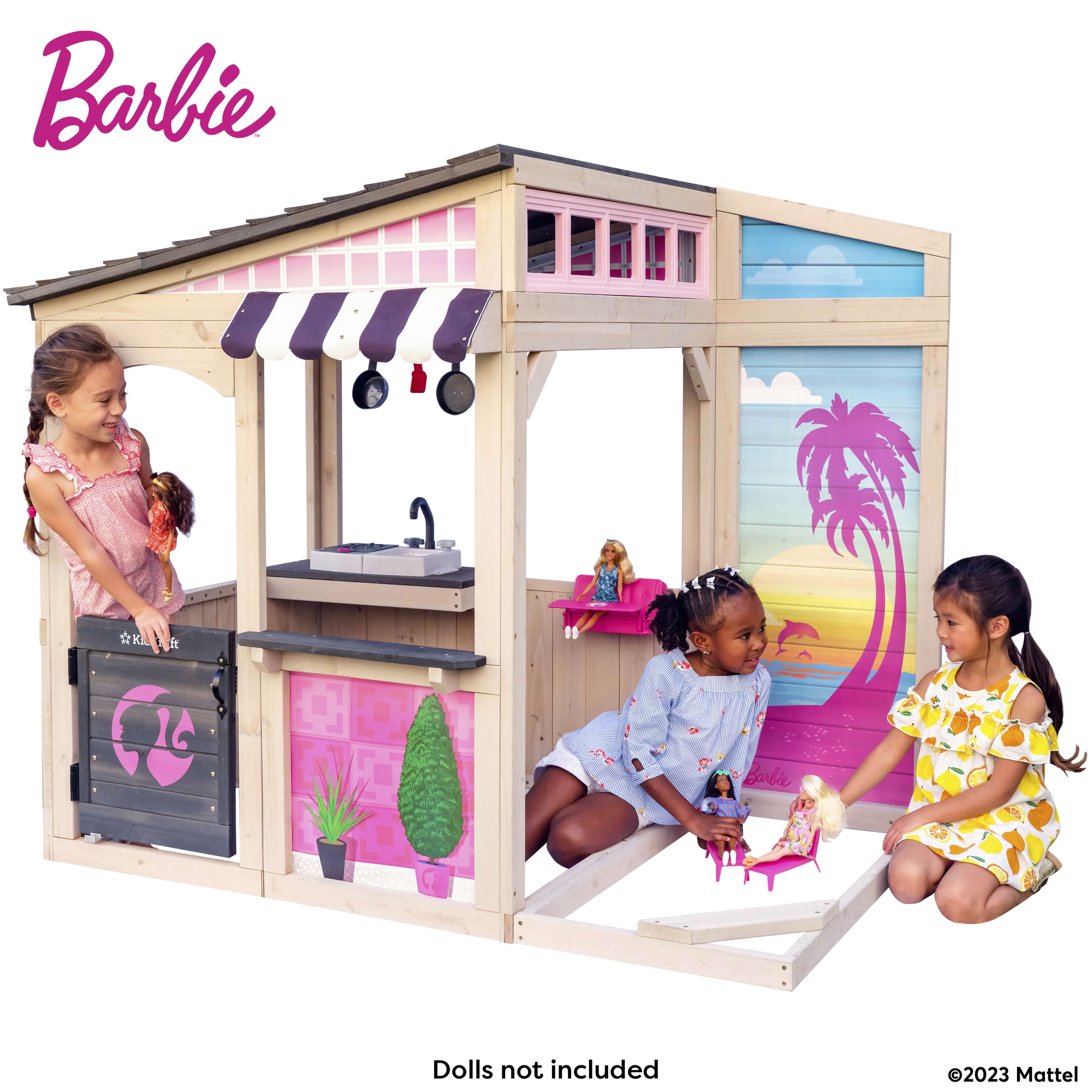 KidKraft Barbie™ Seaside Wooden Outdoor Playhouse with Attachable Doll and Chairs - Walmart.com