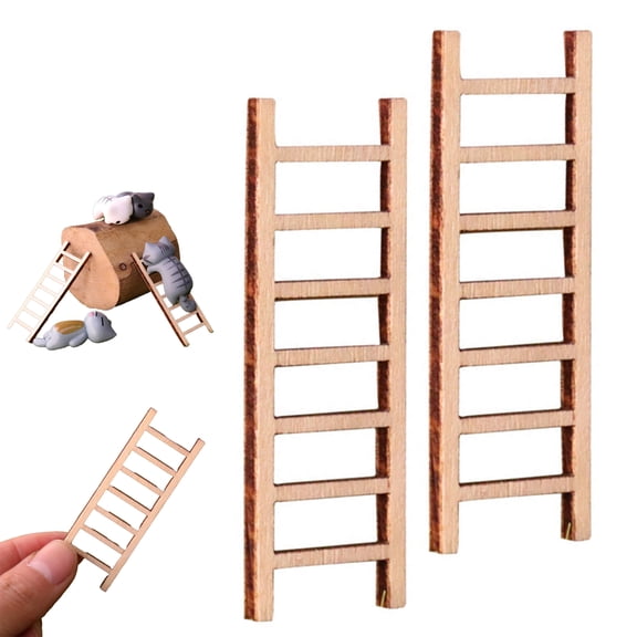 mdesiwst 2 Pcs Mini Garden Ladder 2.4x0.8 Inch Miniature Wooden Ladder Ornament for Fairy Gardens DIY Crafts Micro Landscape Dollhouse Accessory