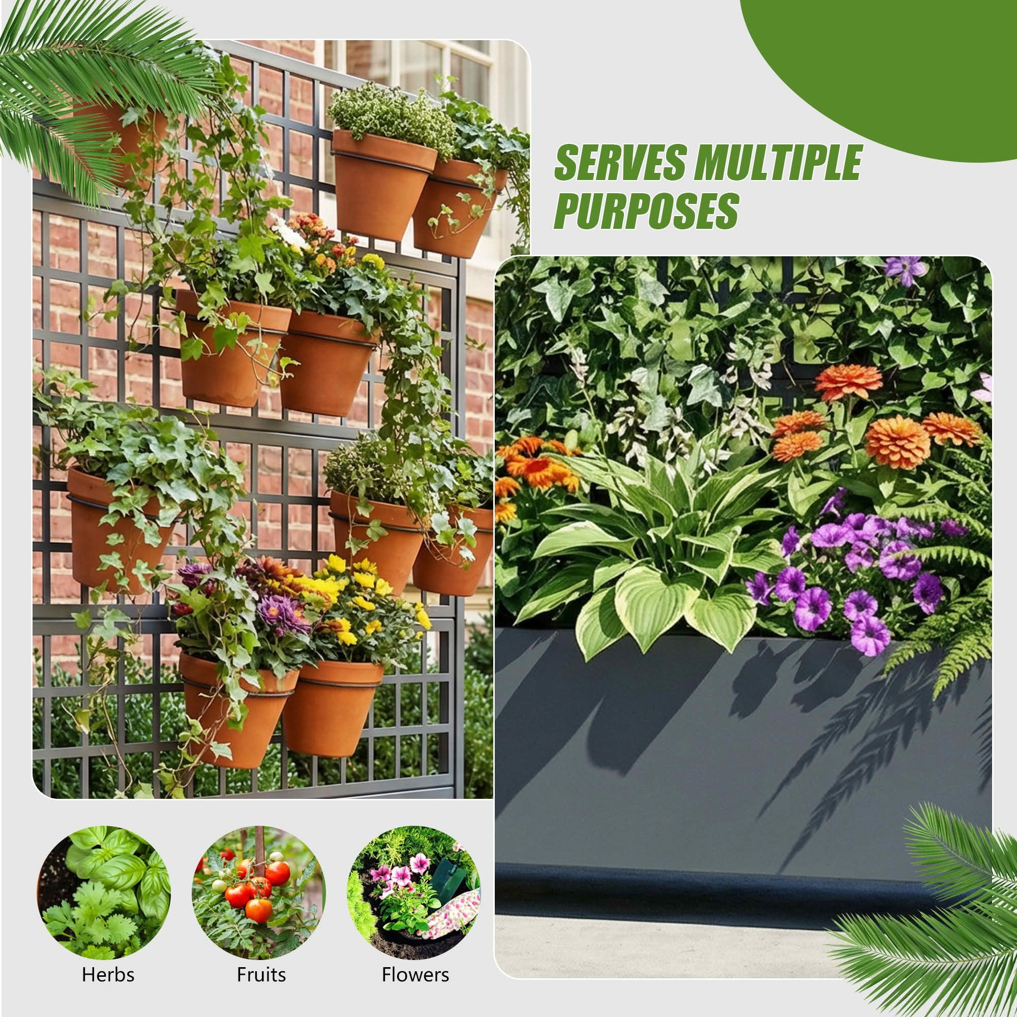 MAYEERTY 72X47" Metal Outdoor Cambrian Gray Privacy Screen with Planter Box for Backyard & Garden, 5 Piece Set