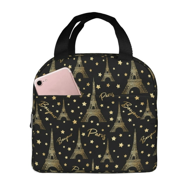 Honei Paris Sac à Lunch Imprimé Romantique pour Femmes, Sac à Lunch pour Femmes Hommes Adultes, Petit Sac à Lunch Mignon Étanche Grande Capacité Réutilisable