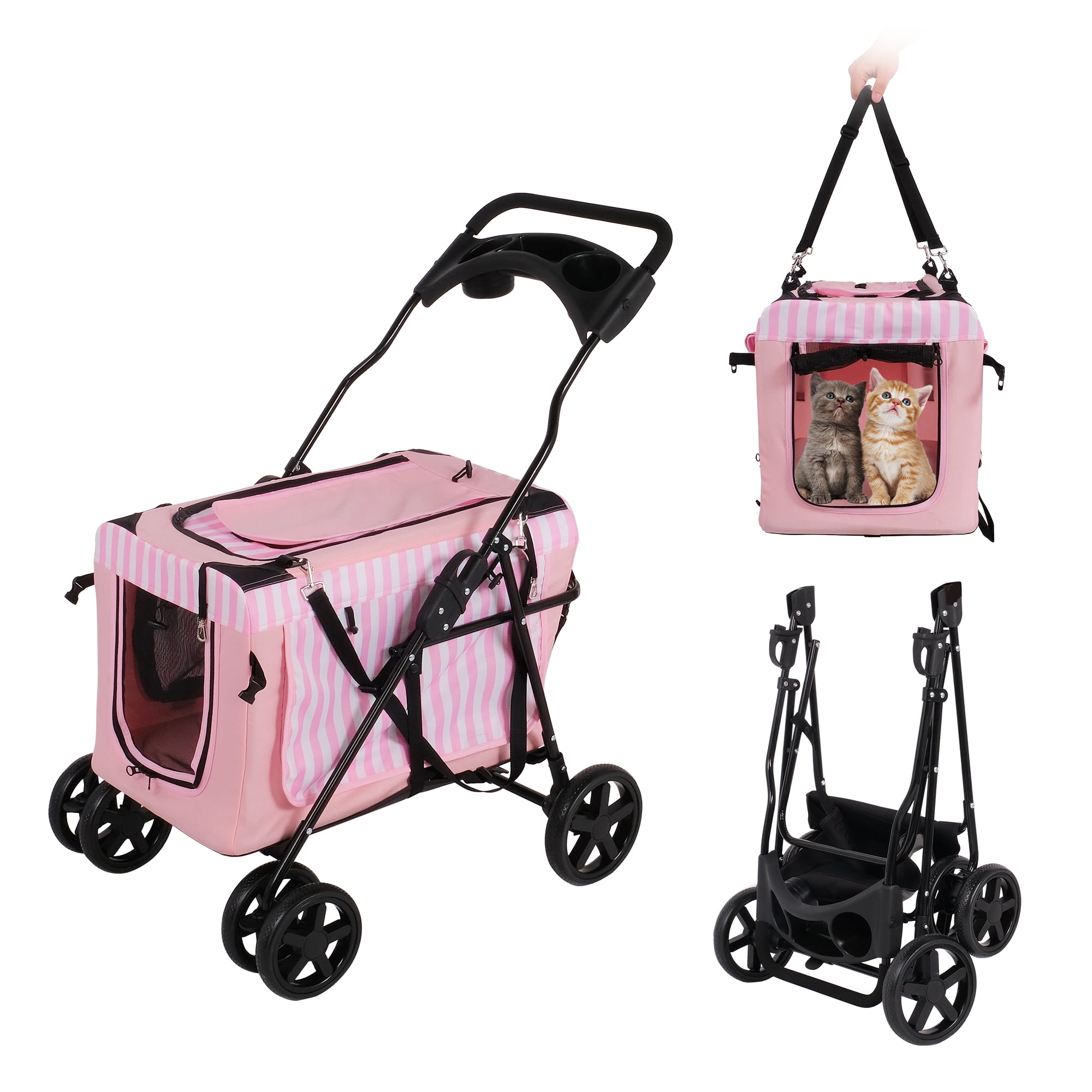 3in1 Pet Stroller for Medium Small Dogs Cats，4 Wheels Foldable Dog
